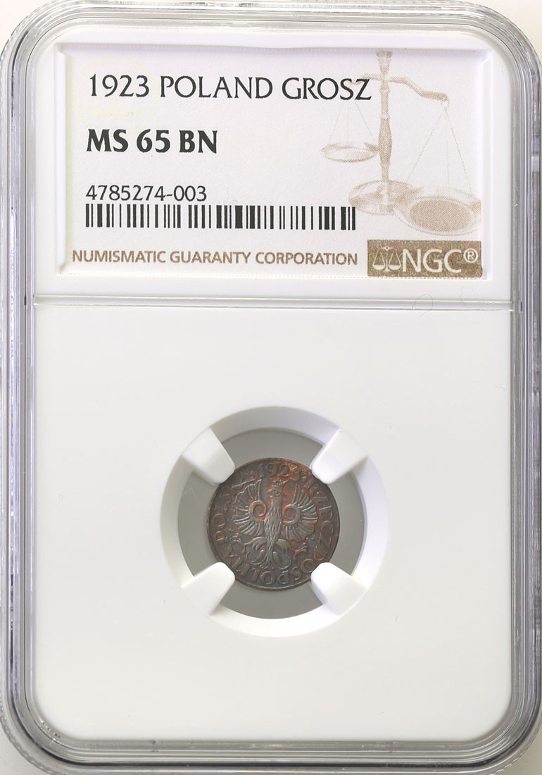 II RP. 1 grosz 1923 NGC MS65 BN